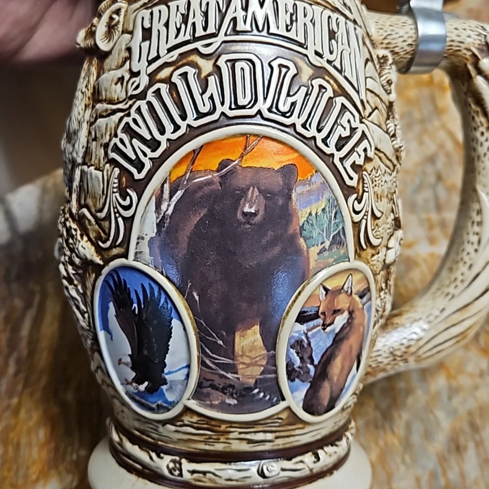 AVON 3D Lidded Tribute to American Wildlife Beer Stein Mug Cup